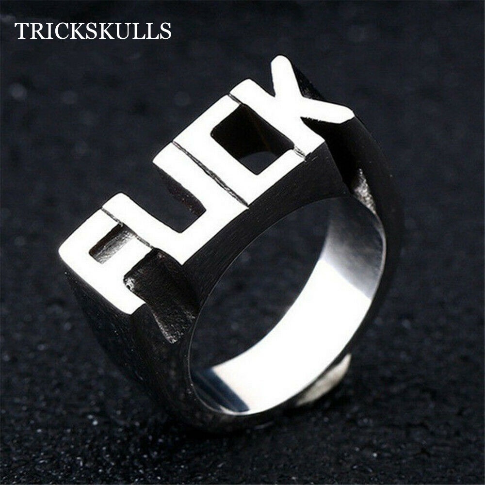 Silver Stainless Sexy Fu*k Novelty Sex Ring Punk Rock Hip Hop Biker Style New!